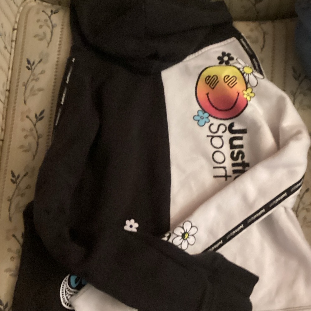 Justice Black and White Smiley Hoodie